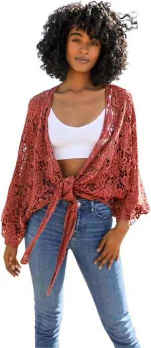 TD Collections Women Kimono from, Crochet Floral Lace Cardigan Floral Long Open Bikini Cover up Petal Kimono Wrap