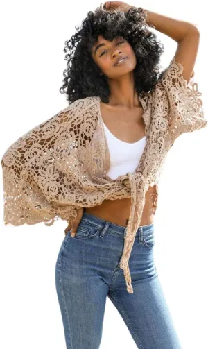 TD Collections Women Kimono from, Crochet Floral Lace Cardigan Floral Long Open Bikini Cover up Petal Kimono Wrap