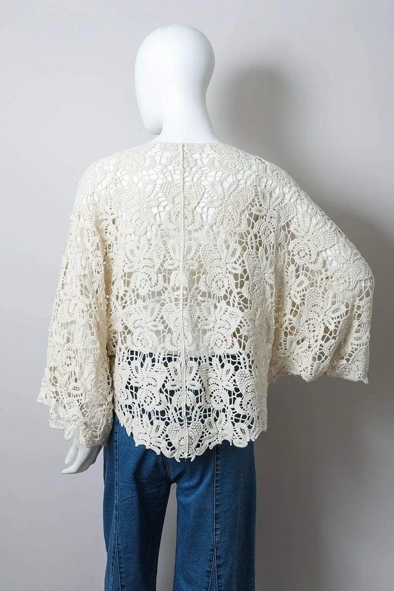 TD Collections Women Kimono from, Crochet Floral Lace Cardigan Floral Long Open Bikini Cover up Petal Kimono Wrap