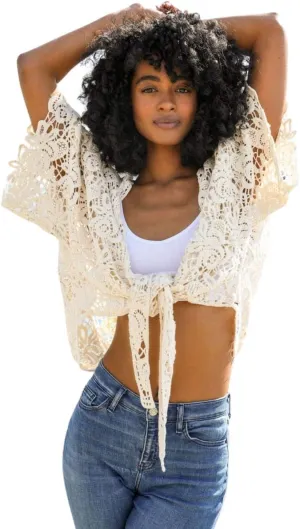 TD Collections Women Kimono from, Crochet Floral Lace Cardigan Floral Long Open Bikini Cover up Petal Kimono Wrap