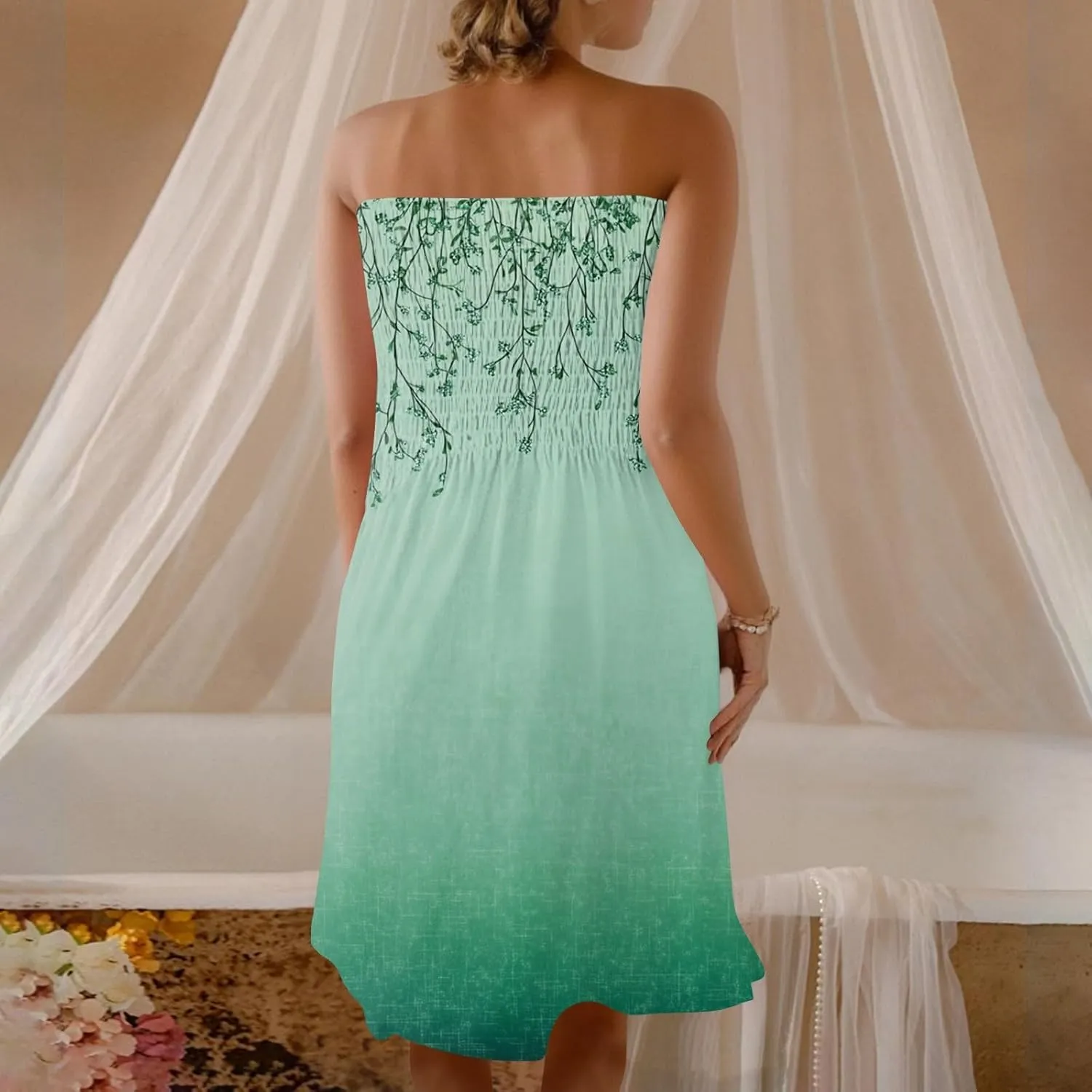 Tube Top Dresses for Women Summer Beach Cover Ups Strapless Boho Floral Print Sundress