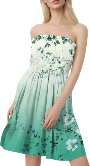 Tube Top Dresses for Women Summer Beach Cover Ups Strapless Boho Floral Print Sundress