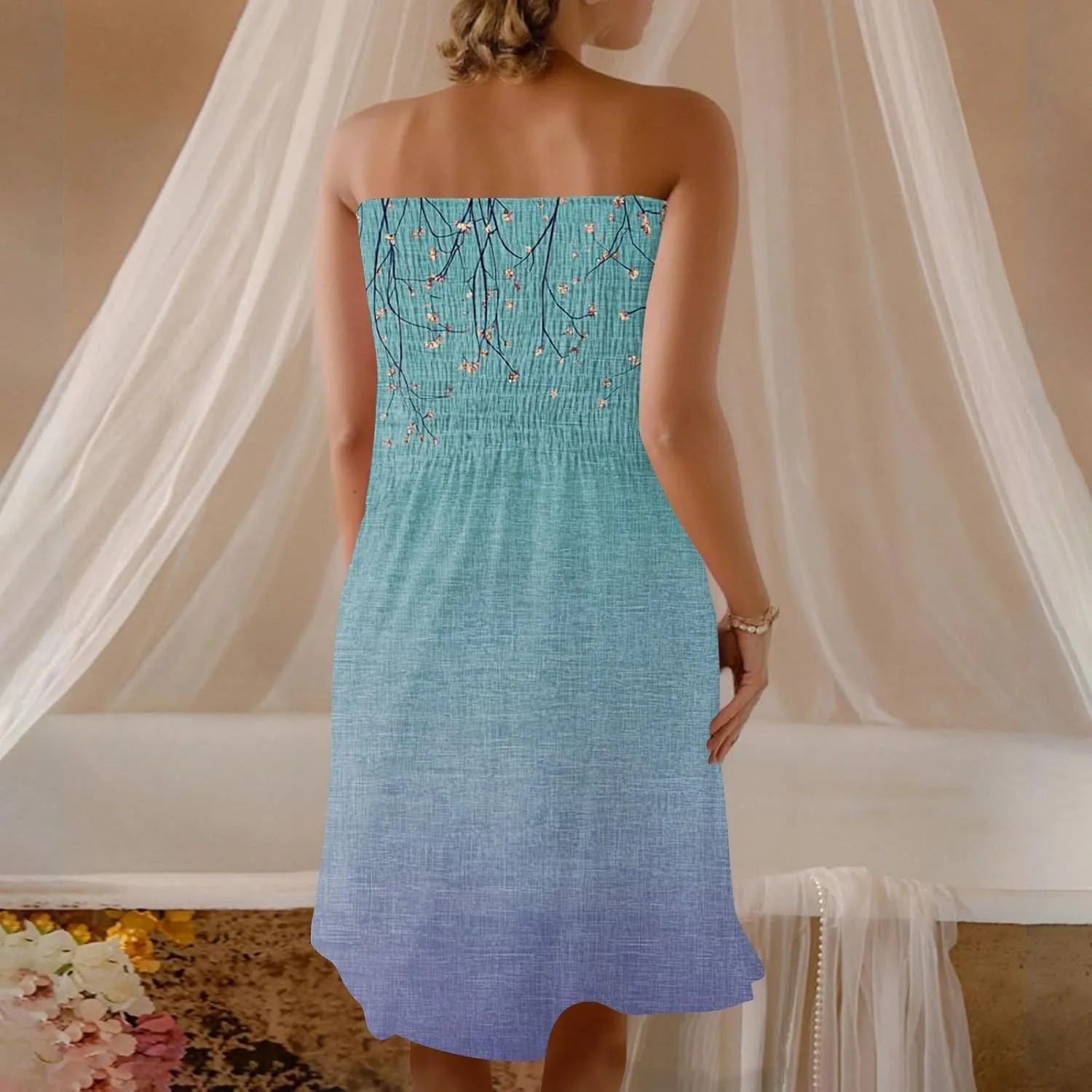 Tube Top Dresses for Women Summer Beach Cover Ups Strapless Boho Floral Print Sundress