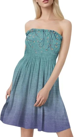 Tube Top Dresses for Women Summer Beach Cover Ups Strapless Boho Floral Print Sundress