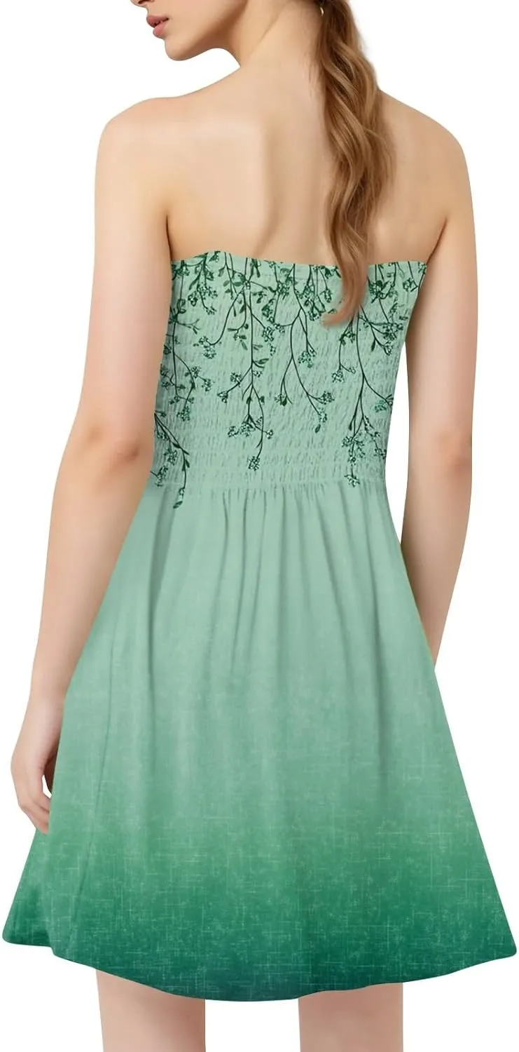 Tube Top Dresses for Women Summer Beach Cover Ups Strapless Boho Floral Print Sundress