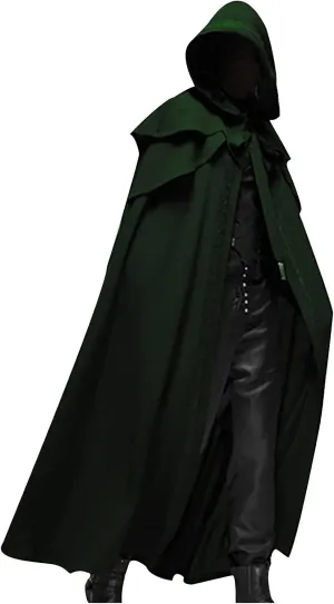 tuduoms Unisex Men's Medieval Hooded Cloak Black Cape Halloween Cosplay Costume Knight Tunic Cloak Witch Vampire Priate Cape