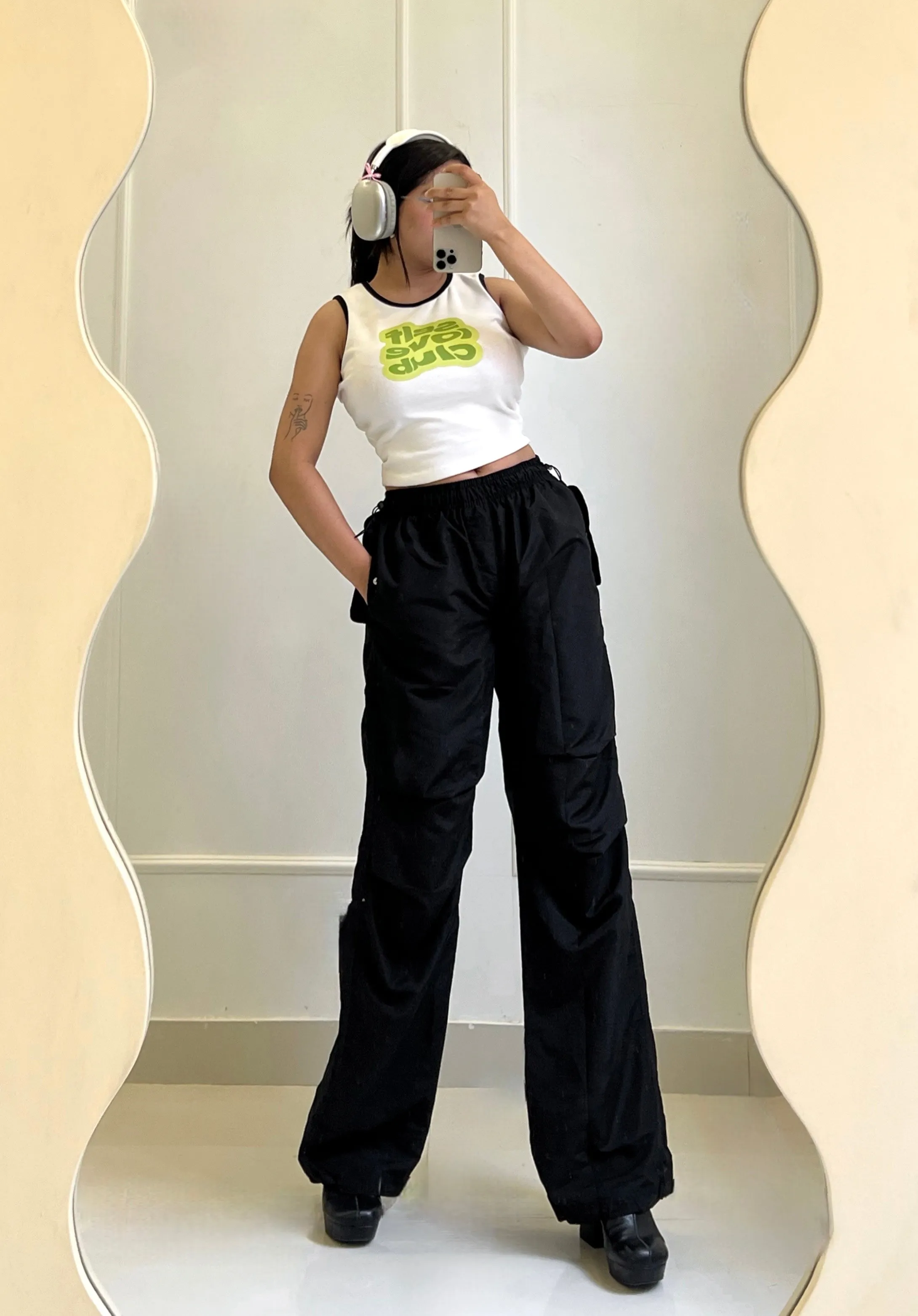 UNISEX Shadowed Night Black Parachute Cargo Pants