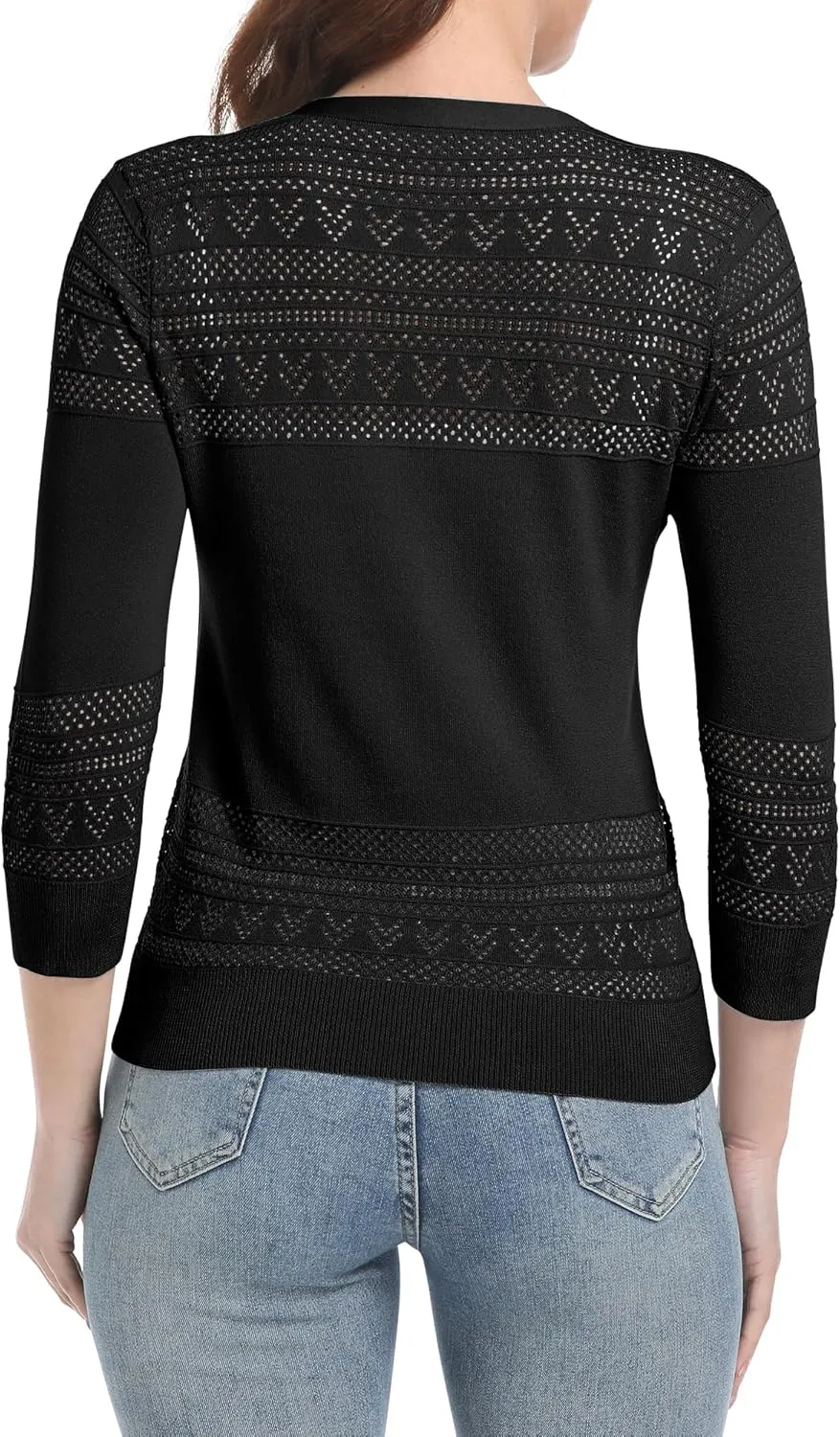 Urban CoCo Women's V-Neck Boho Crochet Cardigan 2025 Summer Lightweight 3/4 Sleeve Open Front Button Down Cover Up