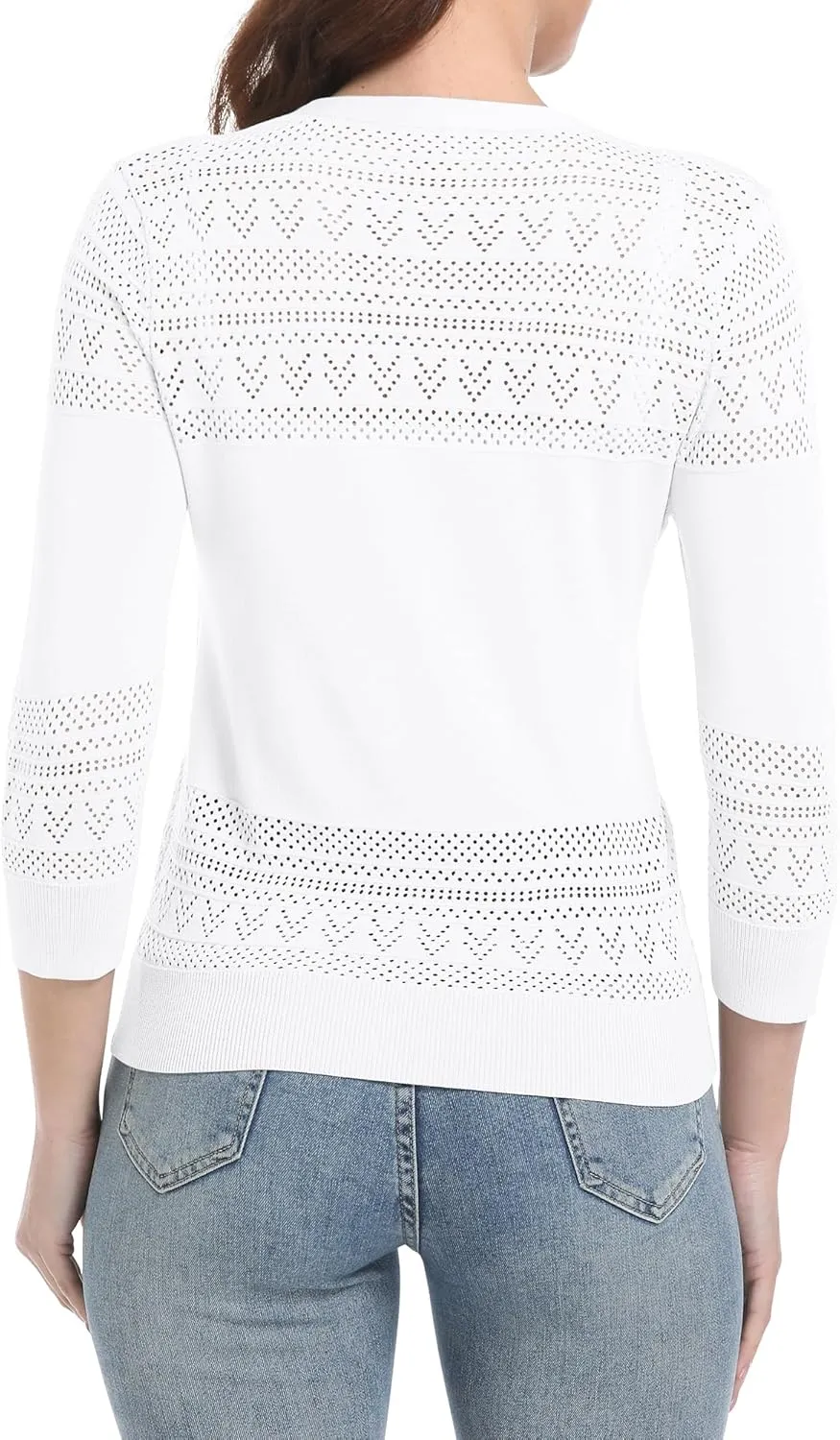 Urban CoCo Women's V-Neck Boho Crochet Cardigan 2025 Summer Lightweight 3/4 Sleeve Open Front Button Down Cover Up