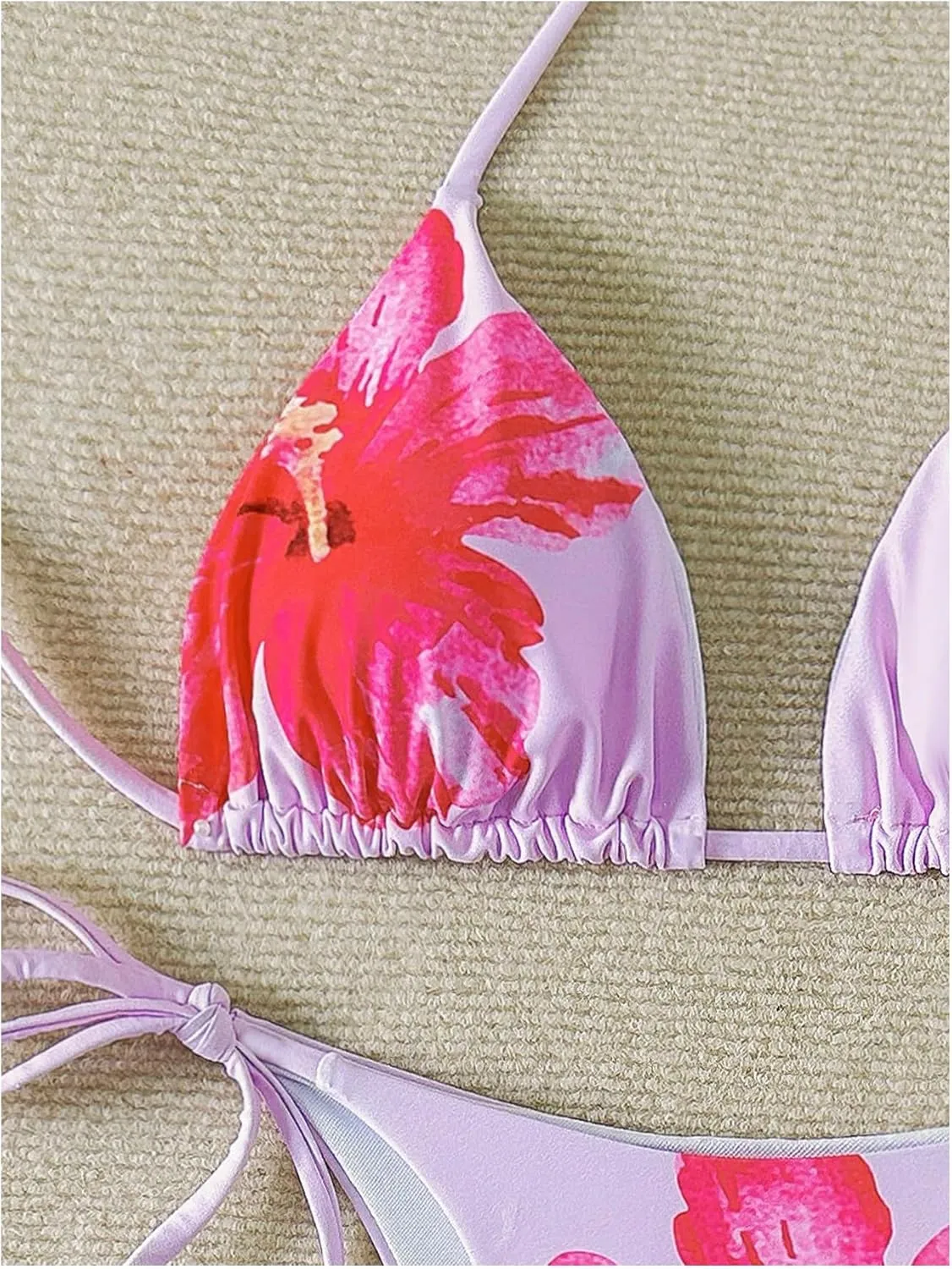 Verdusa Women's 2 Piece Floral Halter Triangle Bikini Sets Backless Self Tied Swimsuit Bathing Suits