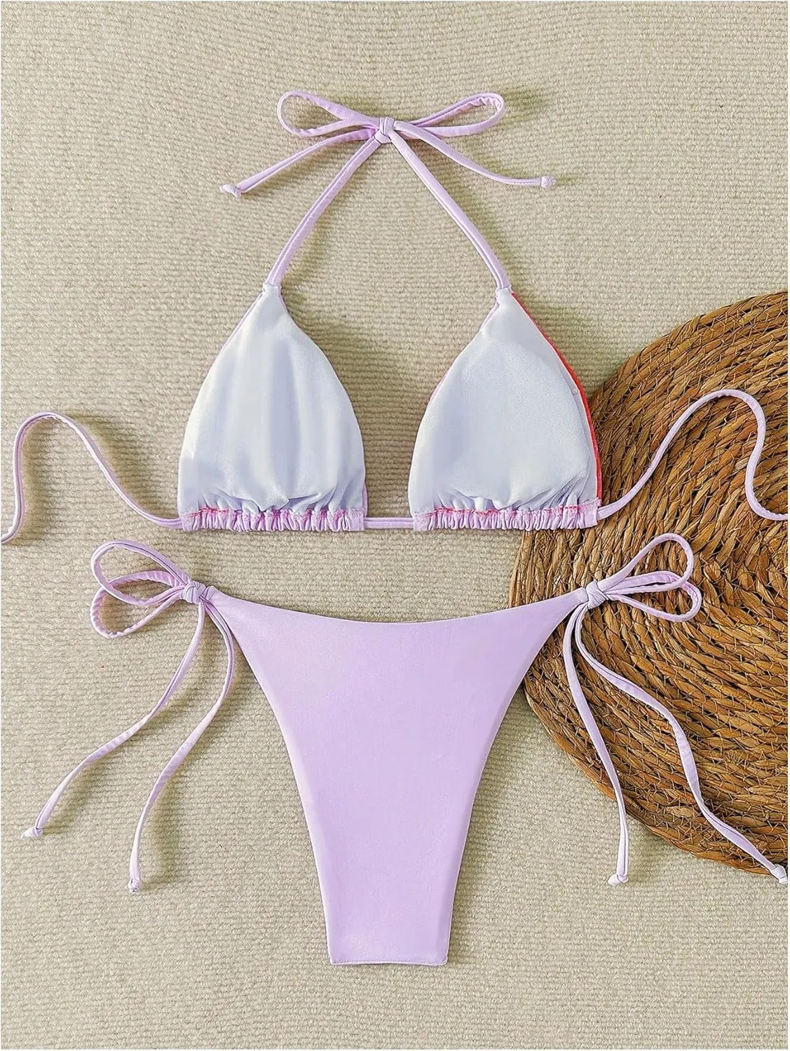 Verdusa Women's 2 Piece Floral Halter Triangle Bikini Sets Backless Self Tied Swimsuit Bathing Suits