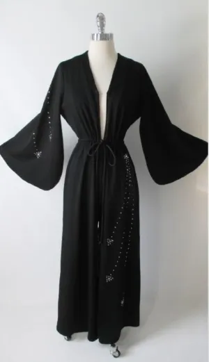 Vintage 70's Black Rhinestone Palazzo Pants Jumpsuit M L