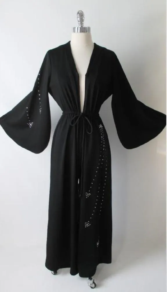 Vintage 70's Black Rhinestone Palazzo Pants Jumpsuit M L