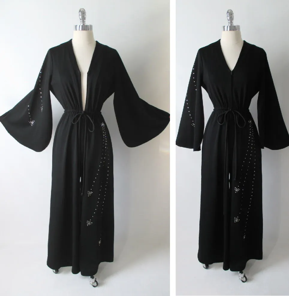 Vintage 70's Black Rhinestone Palazzo Pants Jumpsuit M L