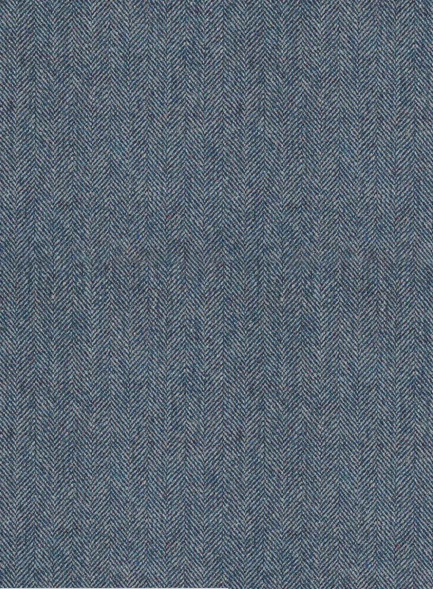 Vintage  Herringbone Blue Tweed Pants - Leather Trims