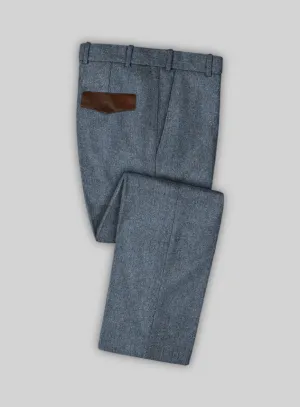 Vintage  Herringbone Blue Tweed Pants - Leather Trims