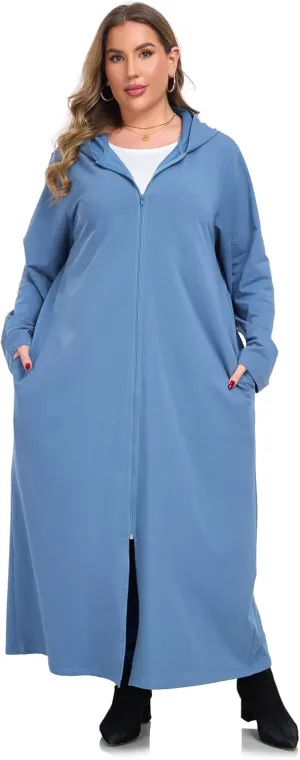 VintageClothing Women Hooded Zipper Robe Plus Size Zip Up Sweatshirt Robe Long Zipper Front Housecoat with Pockets S-4X