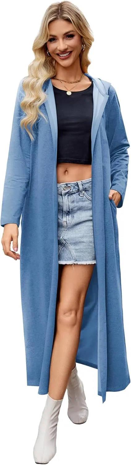 VintageClothing Women Hooded Zipper Robe Plus Size Zip Up Sweatshirt Robe Long Zipper Front Housecoat with Pockets S-4X