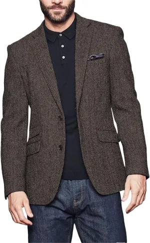 Wangyue Men's Slim Fit Herringbone Tweed Blazer Jacket Casual Sport Coat Bussiness Groomsmen Prom Autumn Jackets