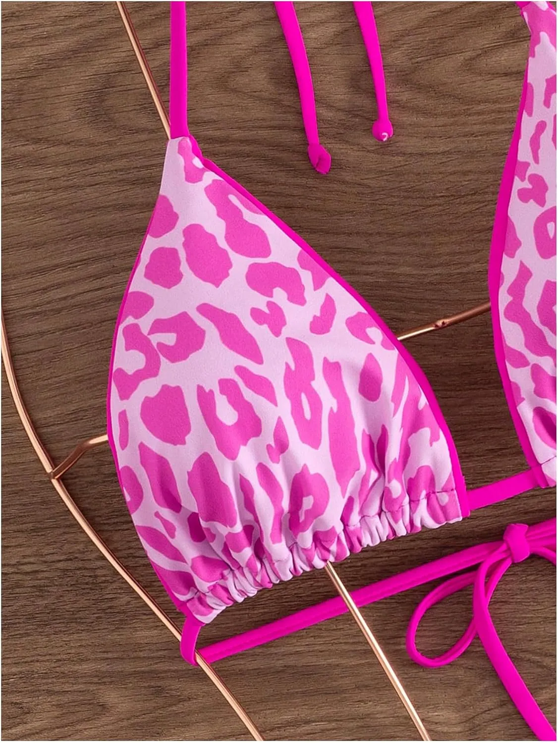 WDIRARA Women's Leopard Print Bikini Set Triangle Halter String Swimsuit Two Piece Bathing Suit