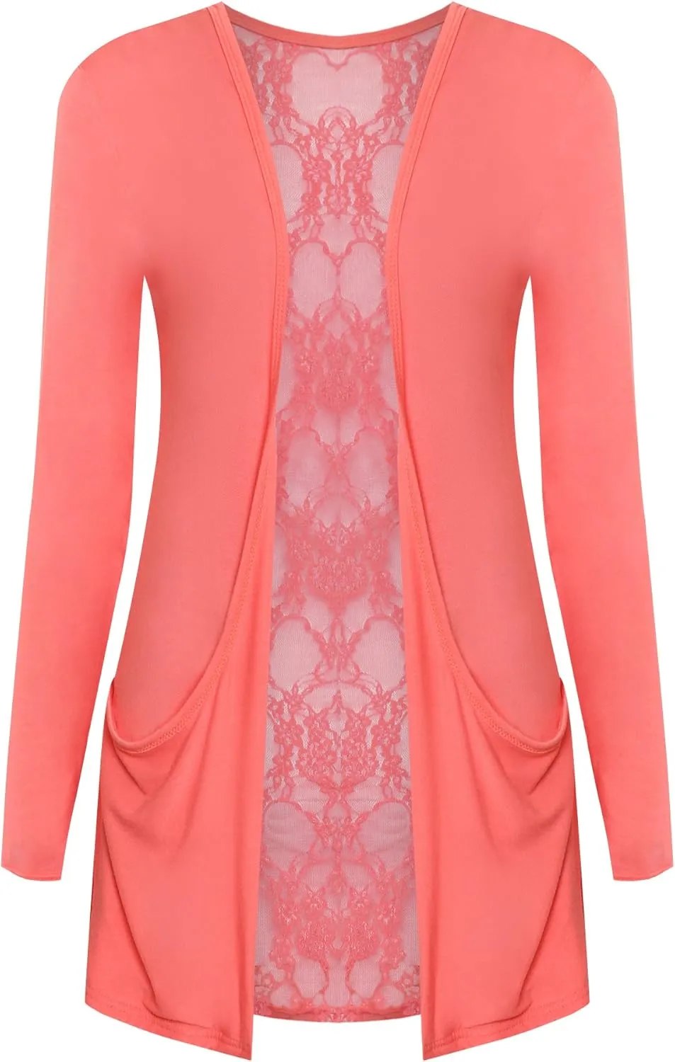 WearAll New Ladies Lace Back Open Cardigan Womens Pocket Long Sleeve Boyfriend Top 4-10