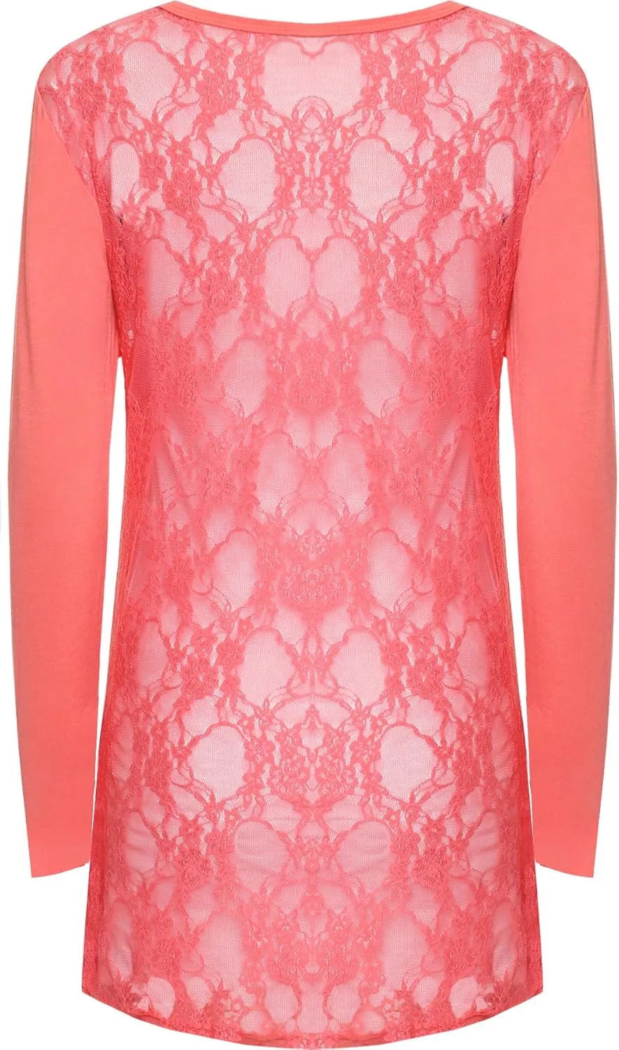 WearAll New Ladies Lace Back Open Cardigan Womens Pocket Long Sleeve Boyfriend Top 4-10