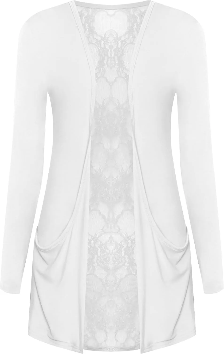 WearAll New Ladies Lace Back Open Cardigan Womens Pocket Long Sleeve Boyfriend Top 4-10