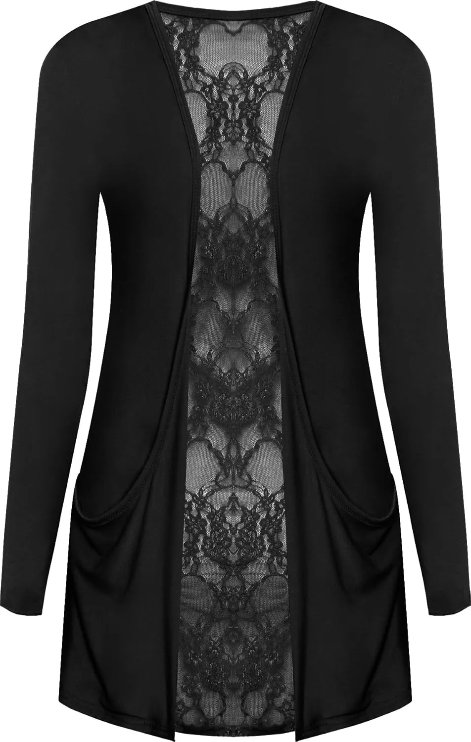 WearAll New Ladies Lace Back Open Cardigan Womens Pocket Long Sleeve Boyfriend Top 4-10