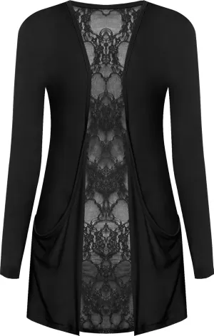 WearAll New Ladies Lace Back Open Cardigan Womens Pocket Long Sleeve Boyfriend Top 4-10
