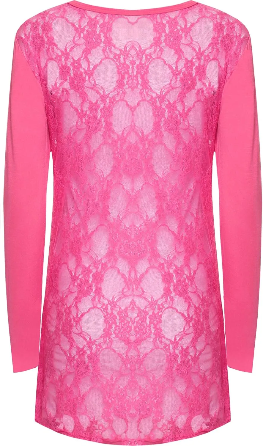 WearAll New Ladies Lace Back Open Cardigan Womens Pocket Long Sleeve Boyfriend Top 4-10