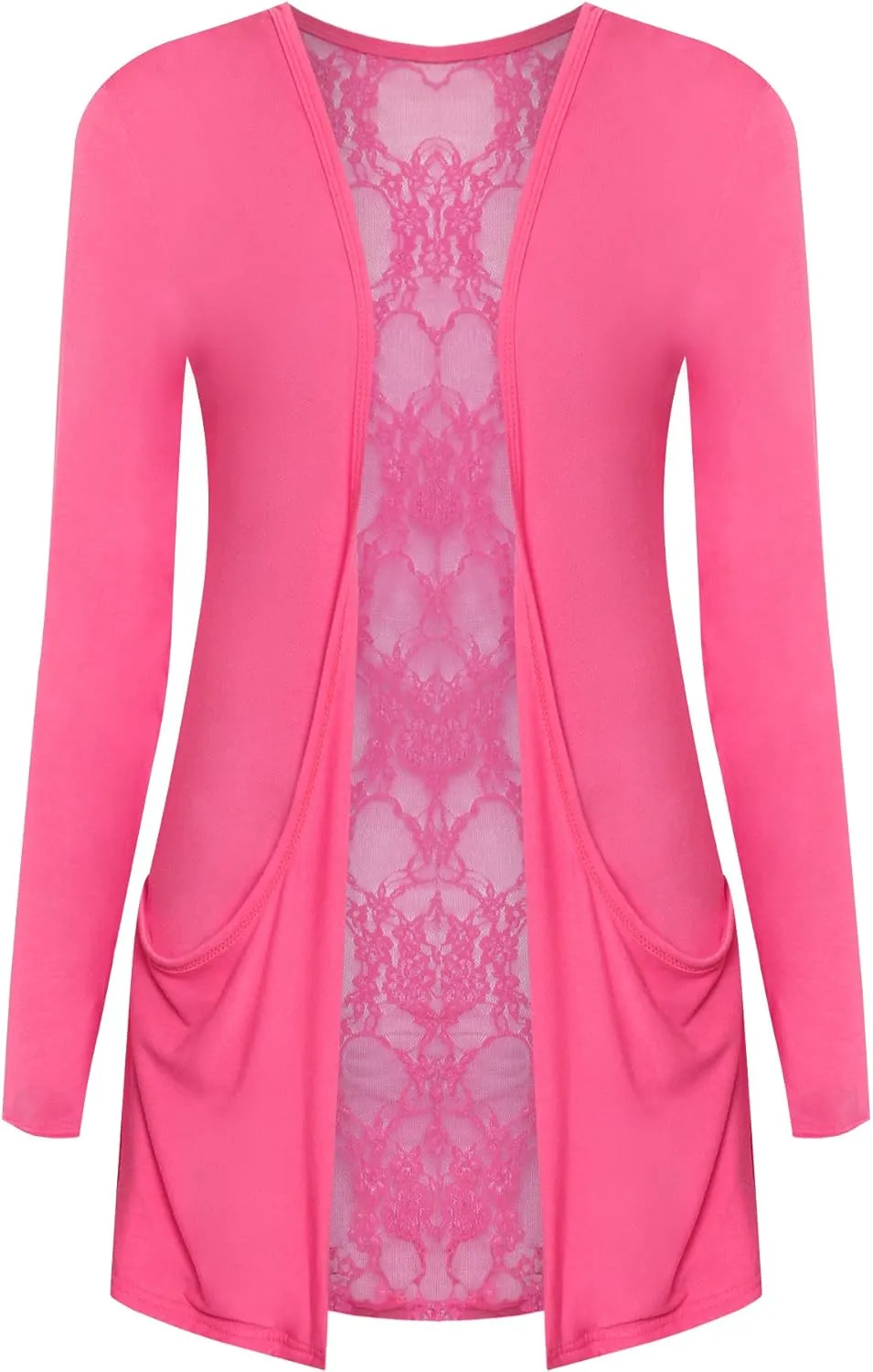 WearAll New Ladies Lace Back Open Cardigan Womens Pocket Long Sleeve Boyfriend Top 4-10