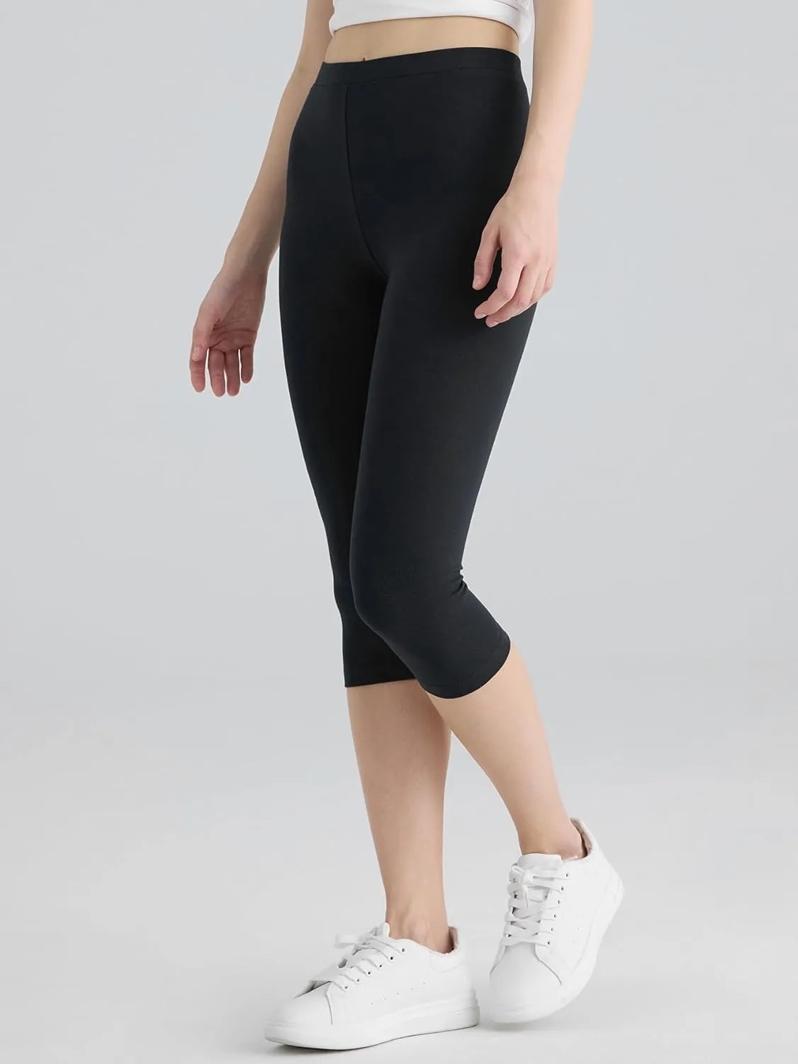 Weintee Women's 14" Petite Cotton Capri Leggings Knee Length
