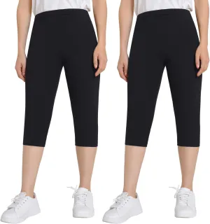 Weintee Women's 14" Petite Cotton Capri Leggings Knee Length