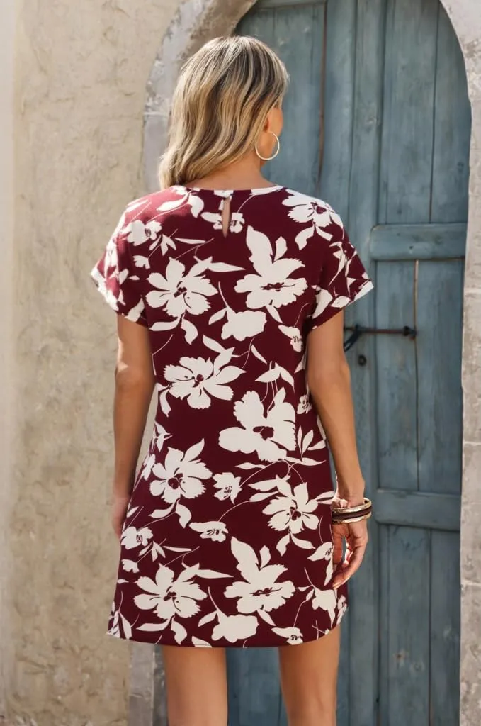 Wenrine Womens Summer Dress 2025 Floral T Shirt Dress Casual Cap Sleeve Crewneck Loose Boho Shift Mini Dresses