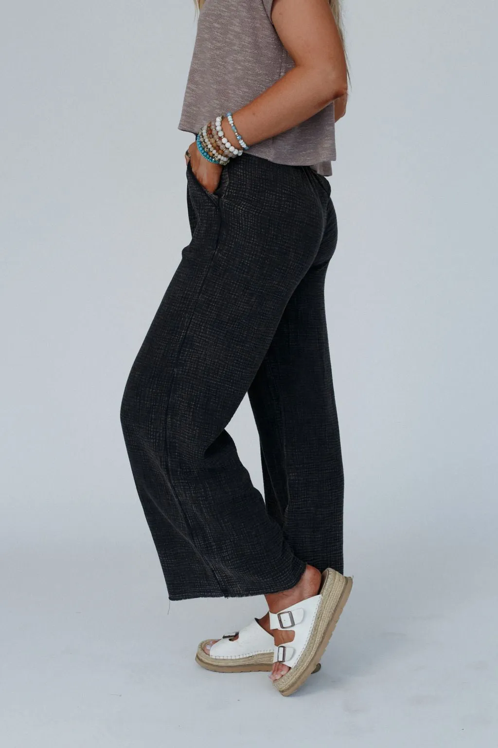 Whispering Meadow Flowy Pants - Ash Black