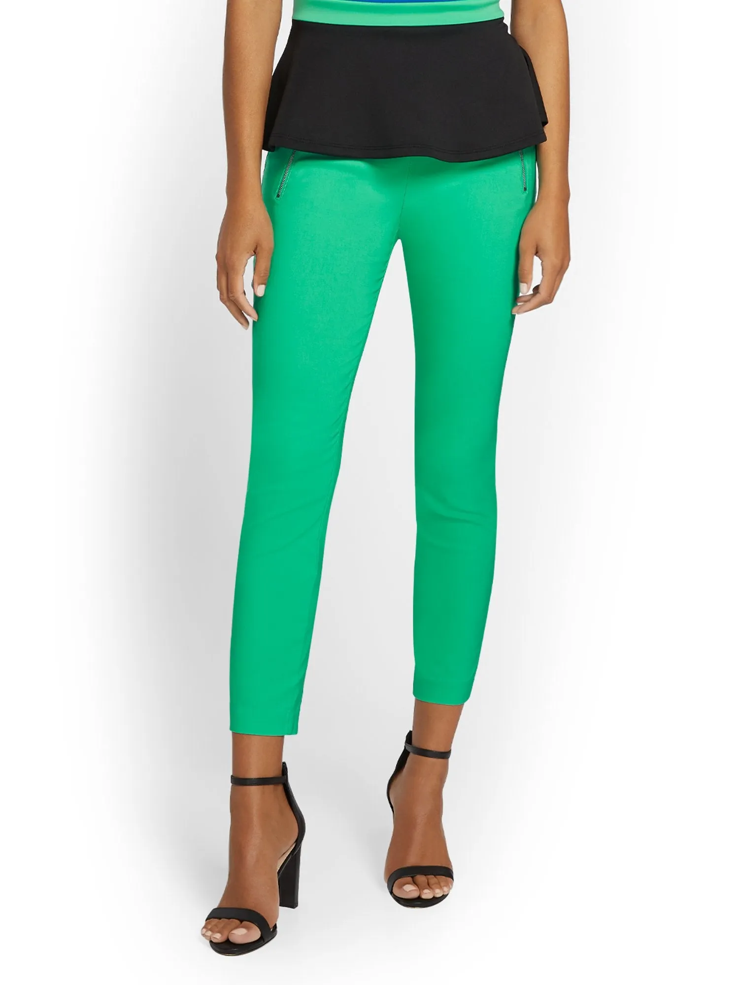 Whitney High-Waisted Pull-On Zip-Pocket Slim-Leg Ankle Pant
