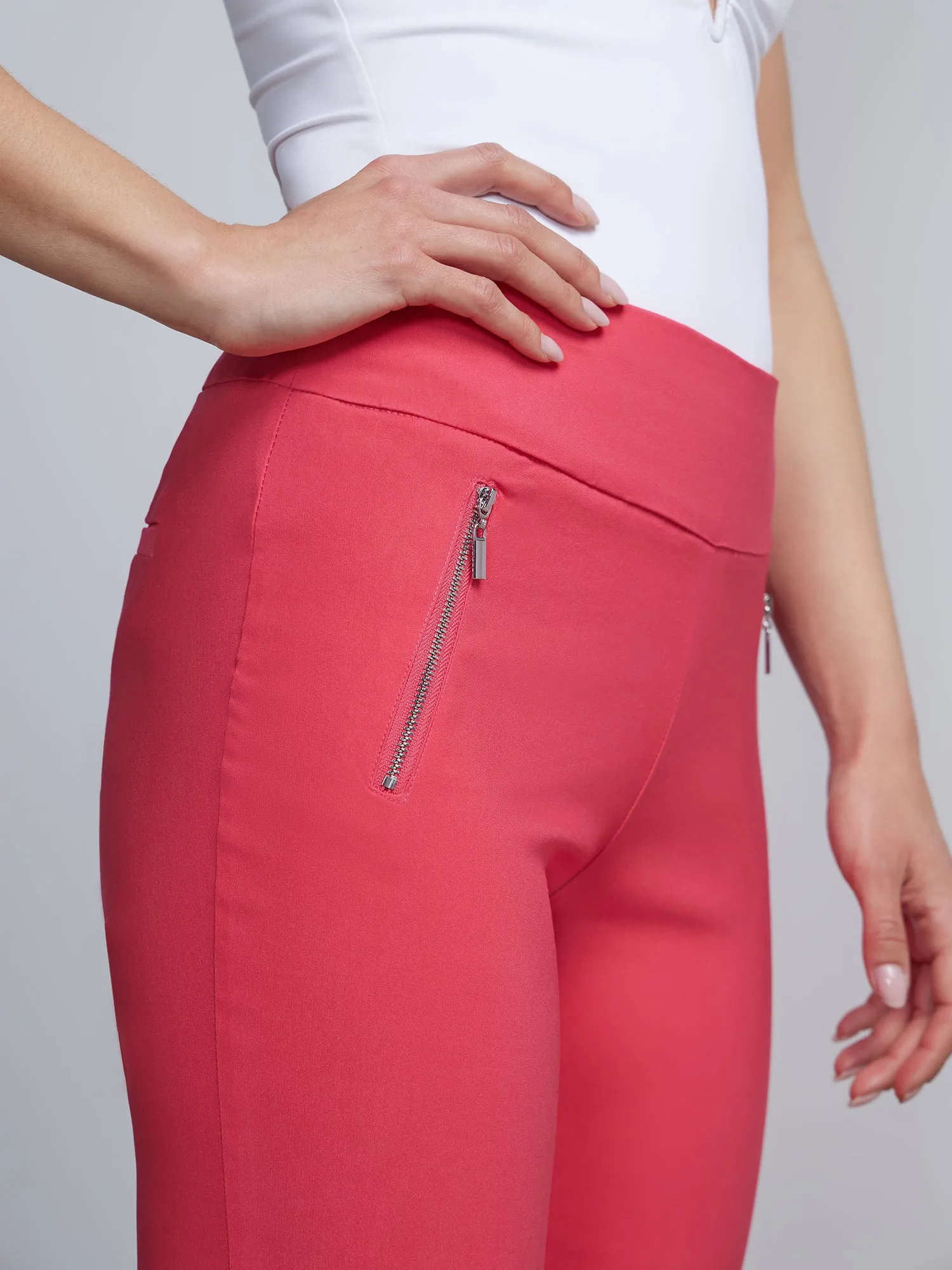 Whitney High-Waisted Pull-On Zip-Pocket Slim-Leg Ankle Pant
