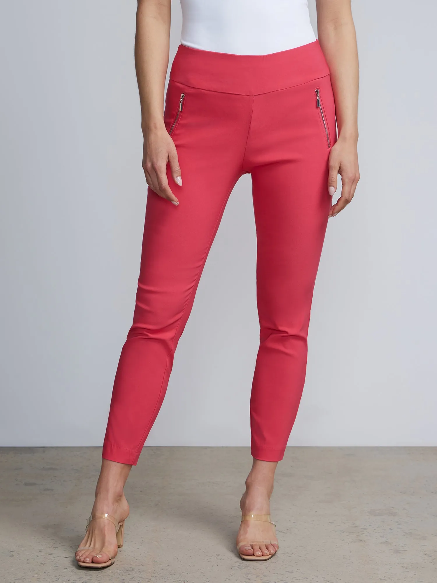 Whitney High-Waisted Pull-On Zip-Pocket Slim-Leg Ankle Pant