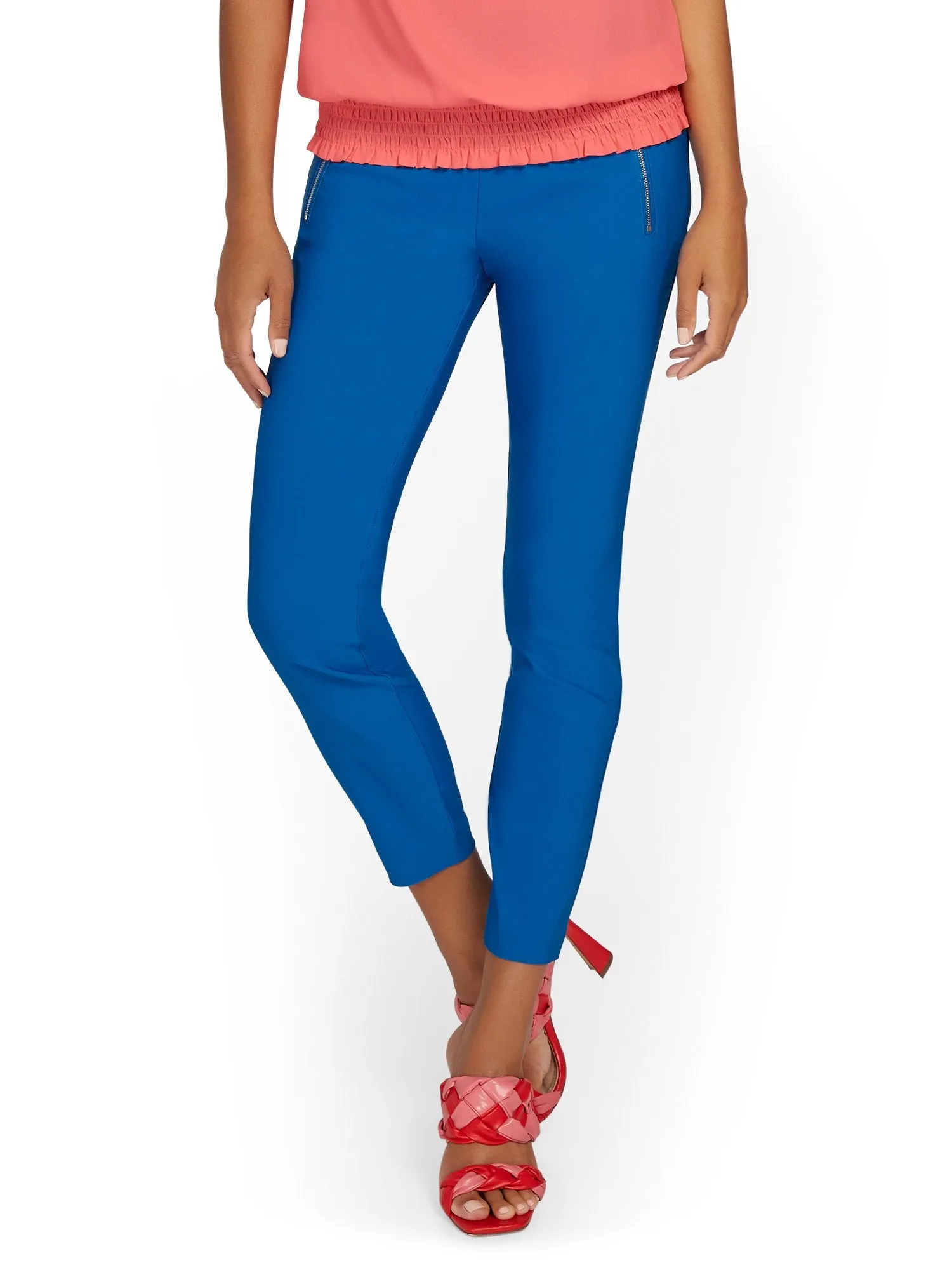 Whitney High-Waisted Pull-On Zip-Pocket Slim-Leg Ankle Pant