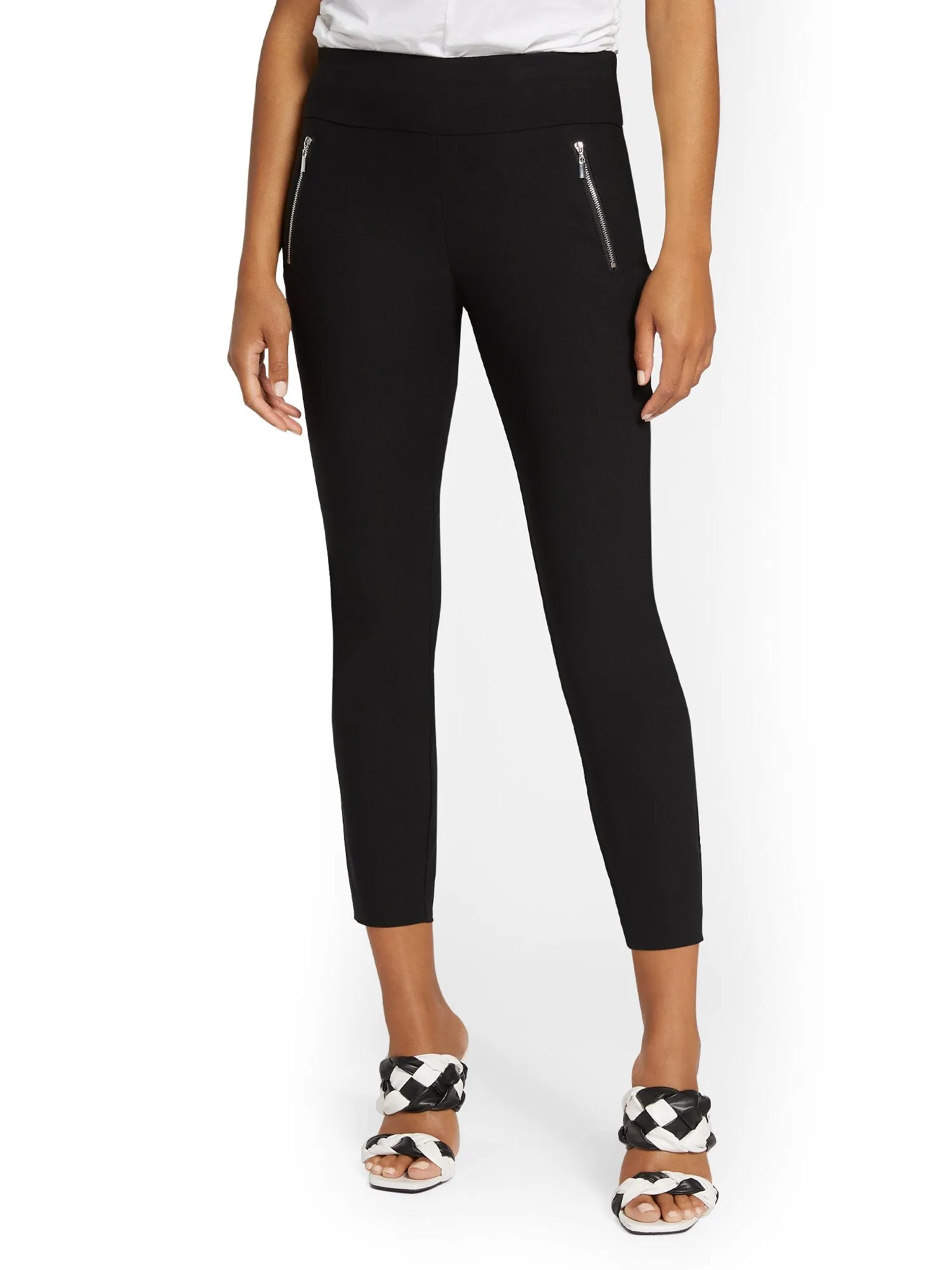 Whitney High-Waisted Pull-On Zip-Pocket Slim-Leg Ankle Pant