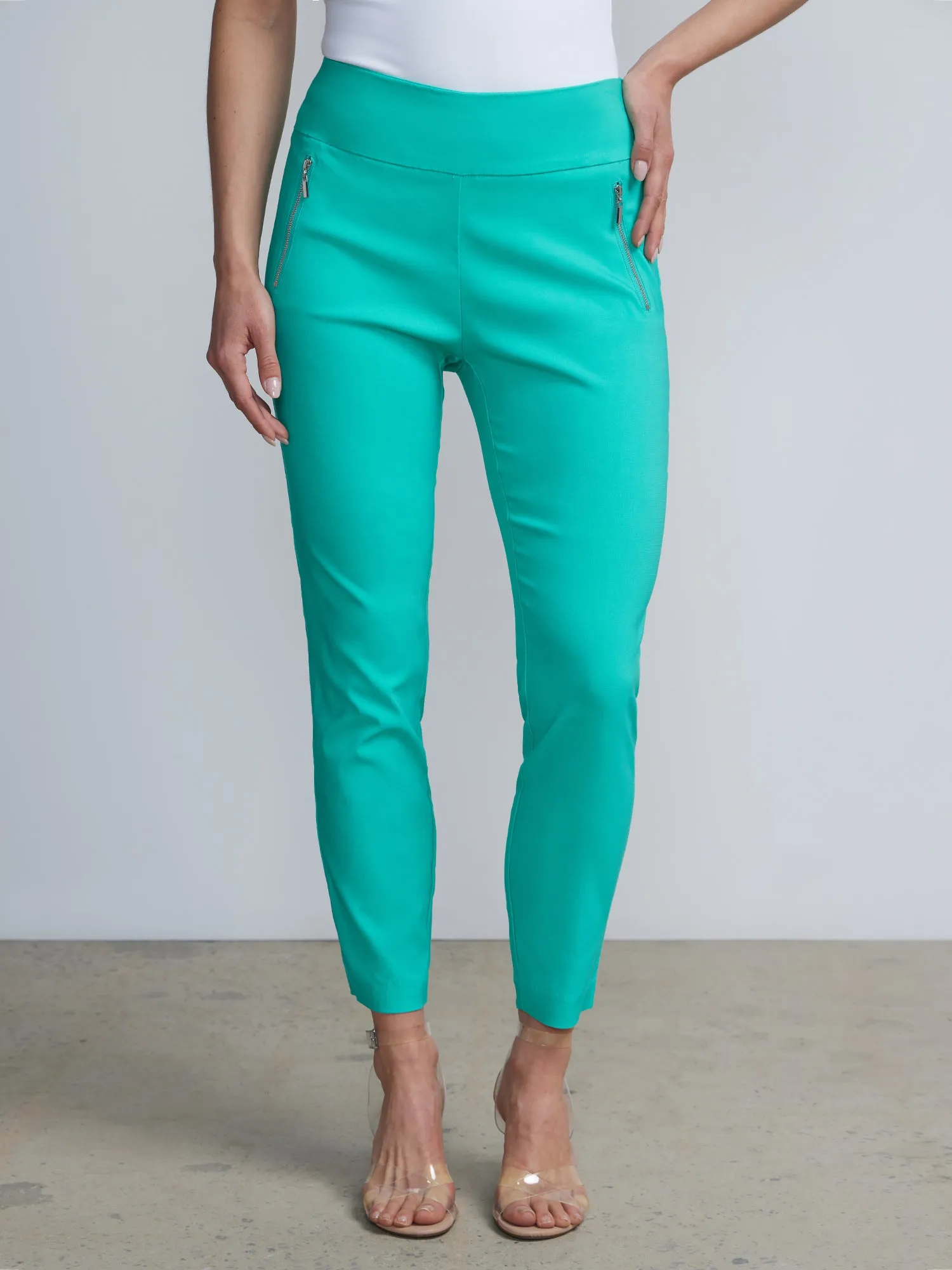 Whitney High-Waisted Pull-On Zip-Pocket Slim-Leg Ankle Pant