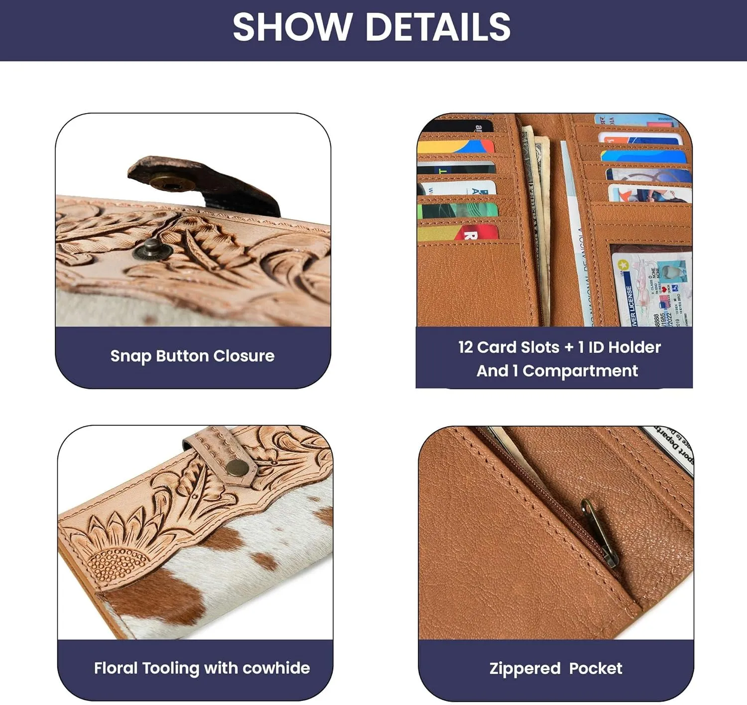 Wild West Cowhide Hair On Women Leather Bifold Wallet Best Idea for Gifting Wallet