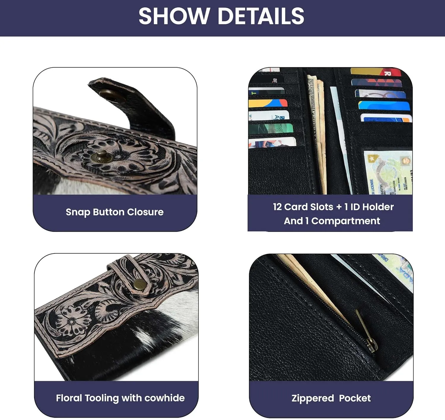 Wild West Cowhide Hair On Women Leather Wallet Best Idea for Gifting Bifold Wallet