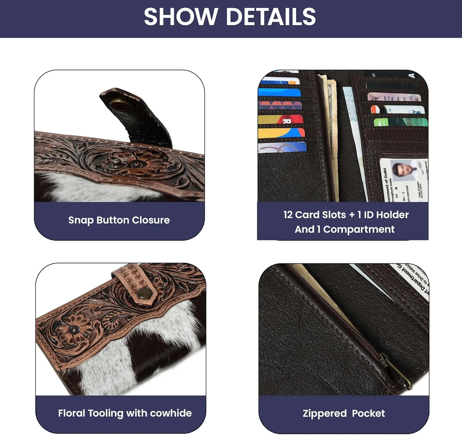Wild West Cowhide Hair On Women Leather Wallet Best Idea for Gifting Bifold Wallet