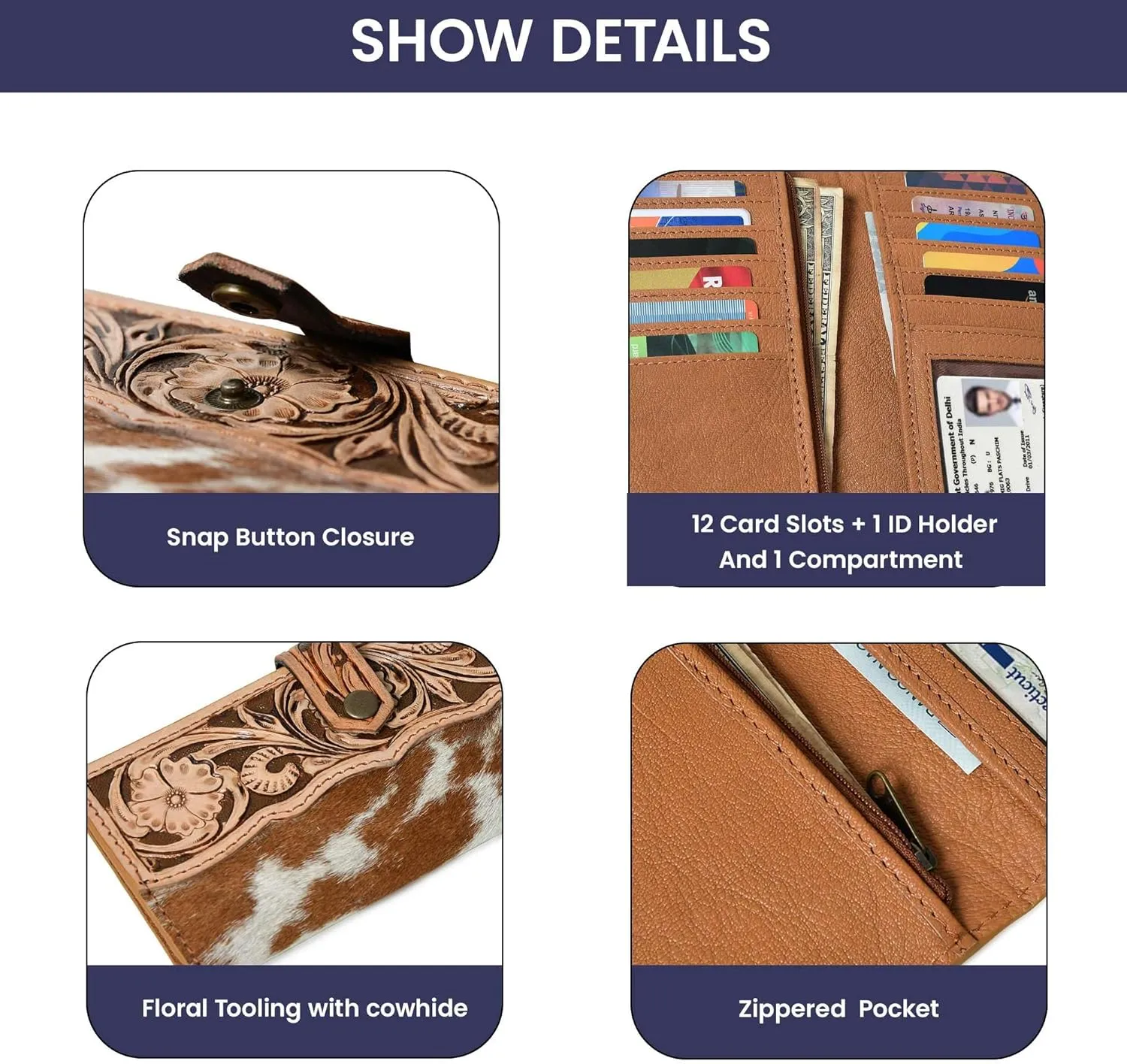 Wild West Cowhide Hair On Women Leather Wallet Best Idea for Gifting Bifold Wallet