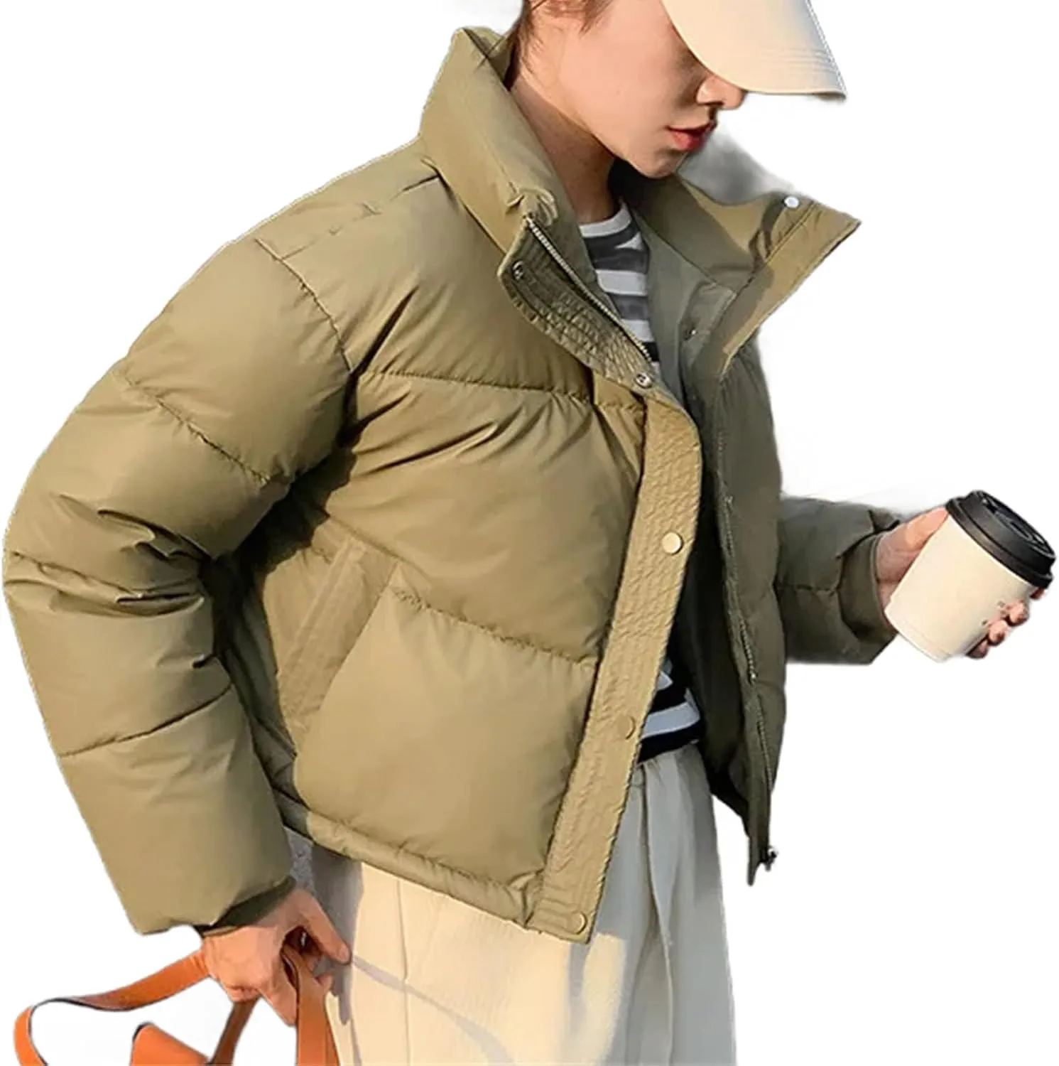 Winter Women Cropped Jackets Parkas Warm Stand Collar Cold Coat Zipper Puffer Jacket Cotton-padded Jacket
