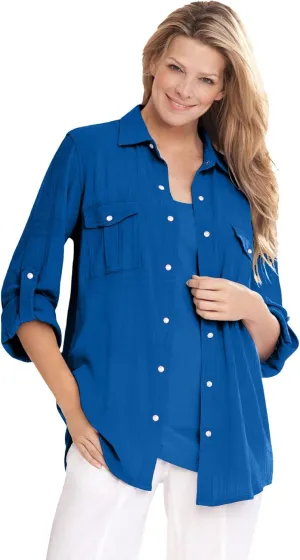 Woman Within Plus Size Cotton Gauze Bigshirt