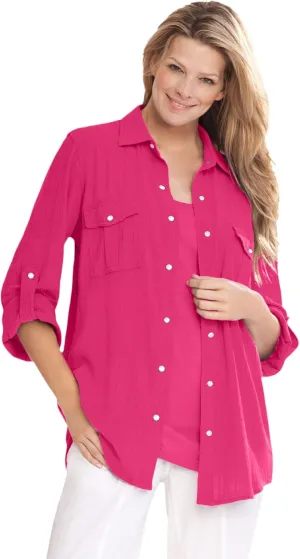Woman Within Plus Size Cotton Gauze Bigshirt