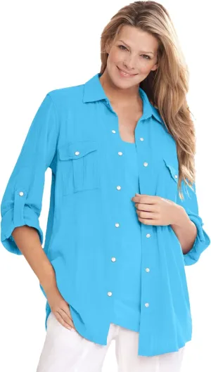 Woman Within Plus Size Cotton Gauze Bigshirt
