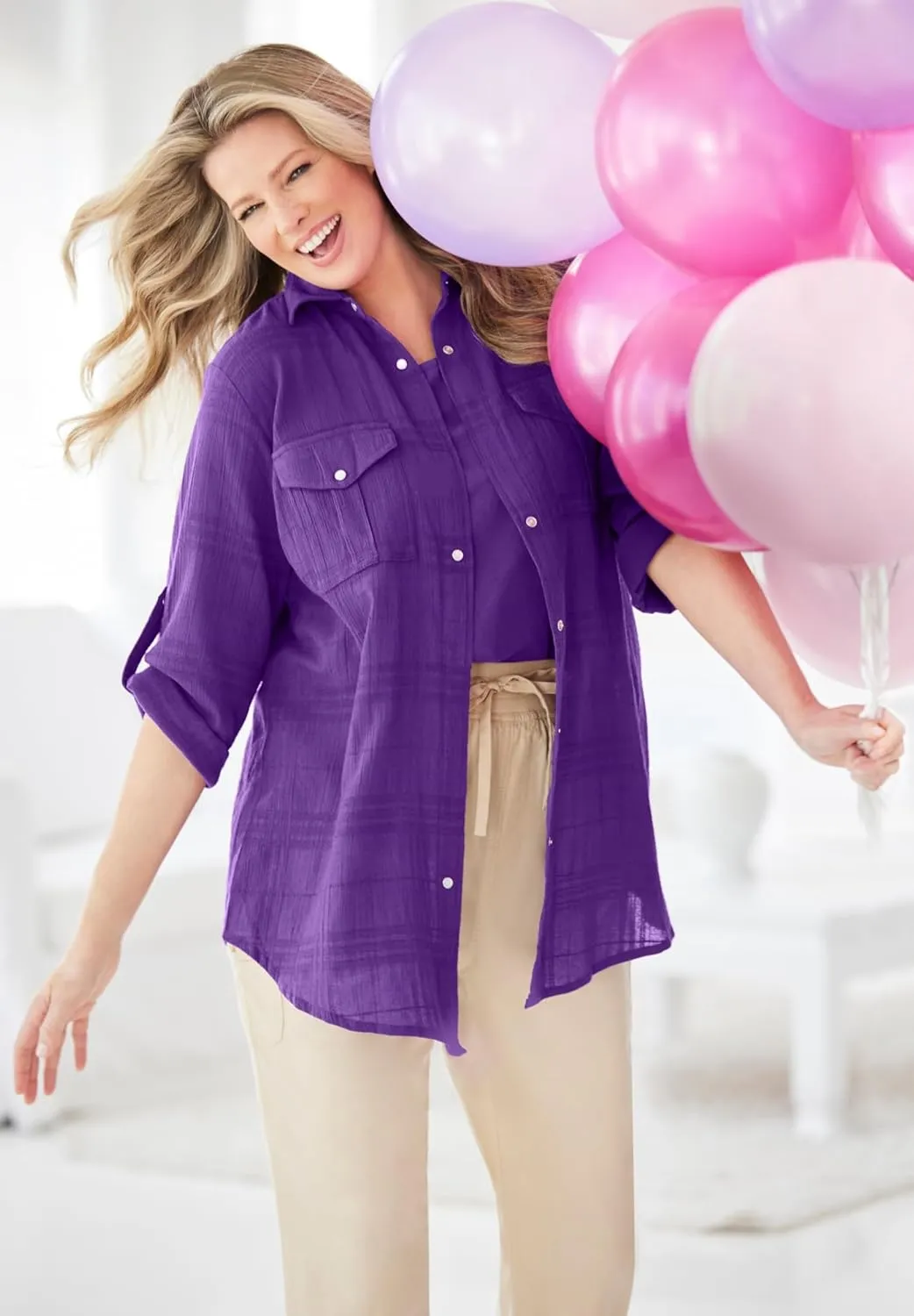 Woman Within Plus Size Cotton Gauze Bigshirt